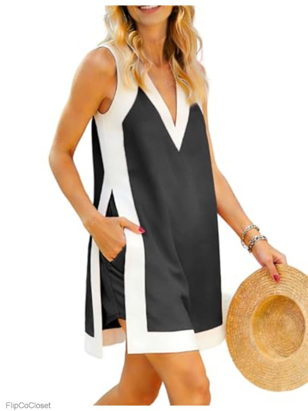 Women's 2 Piece Tunic Top Shorts Set V Neck Sleeveless Summer Beach